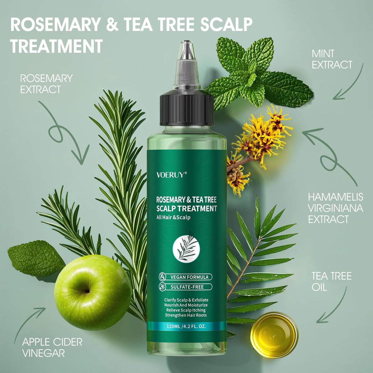 VOERUY Rosemary Refreshing Scalp Treatment with Tea Tree - Clarifying Build Up & Purifying Leave-In Scalp Detox for Dry Itchy Scalp - Vegan & Cruelty-Free, 120ML Avelisse