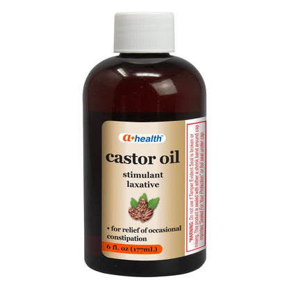 A+Health Castor Oil - 100% Pure, Hexane Free, 6 Fl Oz - Laxative for Constipation & Moisturizing Skin and Hair Treatment