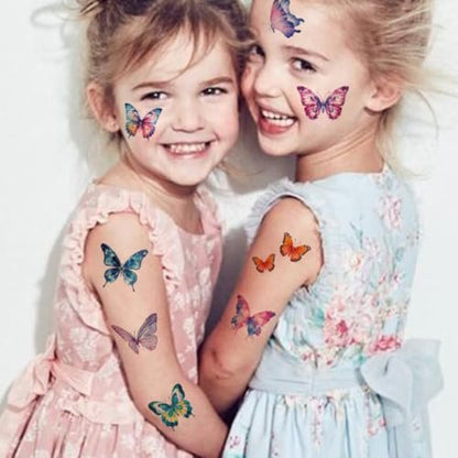 CHARLENT Glitter Butterfly Temporary Tattoos for Kids - 74 Individual Watercolor Sheets for Birthday Party Decorations & Fun