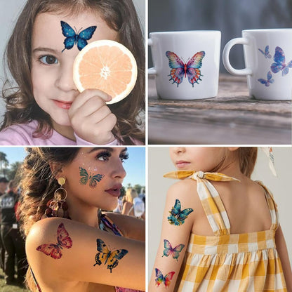 CHARLENT Glitter Butterfly Temporary Tattoos for Kids - 74 Individual Watercolor Sheets for Birthday Party Decorations & Fun
