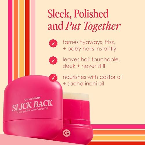 Grande Cosmetics GrandeHAIR Slick Back Taming Stick with Castor Oil - Smooth, Sleek, Frizz-Free Styles (0.77 oz) Avelisse