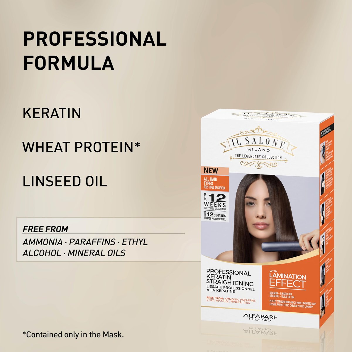 Il Salone Milano At Home Keratin Hair Treatment with Lamination Effect - Smoothing & Straightening Kit for All Hair Types Avelisse