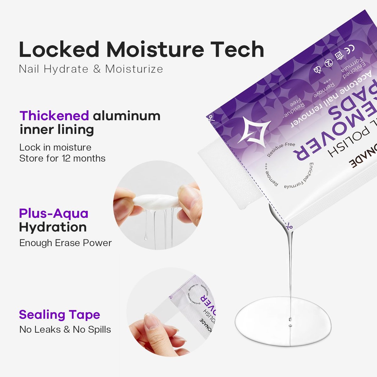 Glamonade Nail Polish Remover Pads: 50 Pack Bulk Set Acetone Nail Polish Remover Wipes Individually Wrapped - Rapidly Remove Gel Polish & Fingernail Polish Travel Kit for Home & Salon - görsel 9