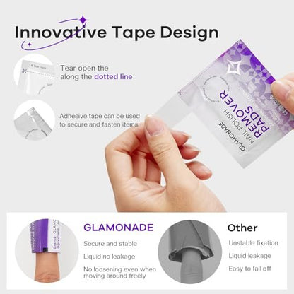 Glamonade Nail Polish Remover Pads: 50 Pack Bulk Set Acetone Nail Polish Remover Wipes Individually Wrapped - Rapidly Remove Gel Polish & Fingernail Polish Travel Kit for Home & Salon