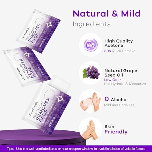 Glamonade Nail Polish Remover Pads: 50 Pack Bulk Set Acetone Nail Polish Remover Wipes Individually Wrapped - Rapidly Remove Gel Polish & Fingernail Polish Travel Kit for Home & Salon - görsel 12