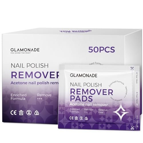 Glamonade Nail Polish Remover Pads: 50 Pack Bulk Set Acetone Nail Polish Remover Wipes Individually Wrapped - Rapidly Remove Gel Polish & Fingernail Polish Travel Kit for Home & Salon - görsel 2