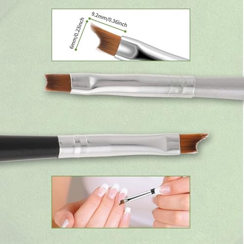 6 Pcs Oblique Head French Tip Nail Brushes Set - Moon Shape & Slanted Brushes for UV Gel, Acrylic, and Nail Art Painting - görsel 6