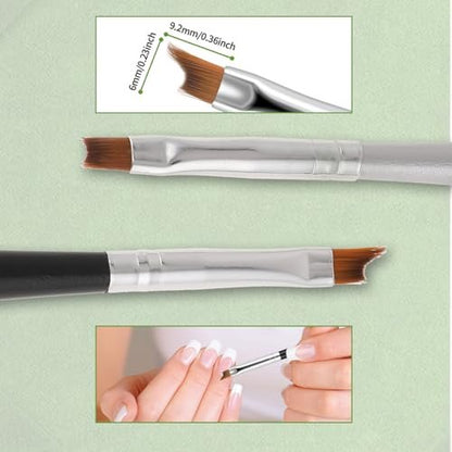6 Pcs Oblique Head French Tip Nail Brushes Set - Moon Shape & Slanted Brushes for UV Gel, Acrylic, and Nail Art Painting