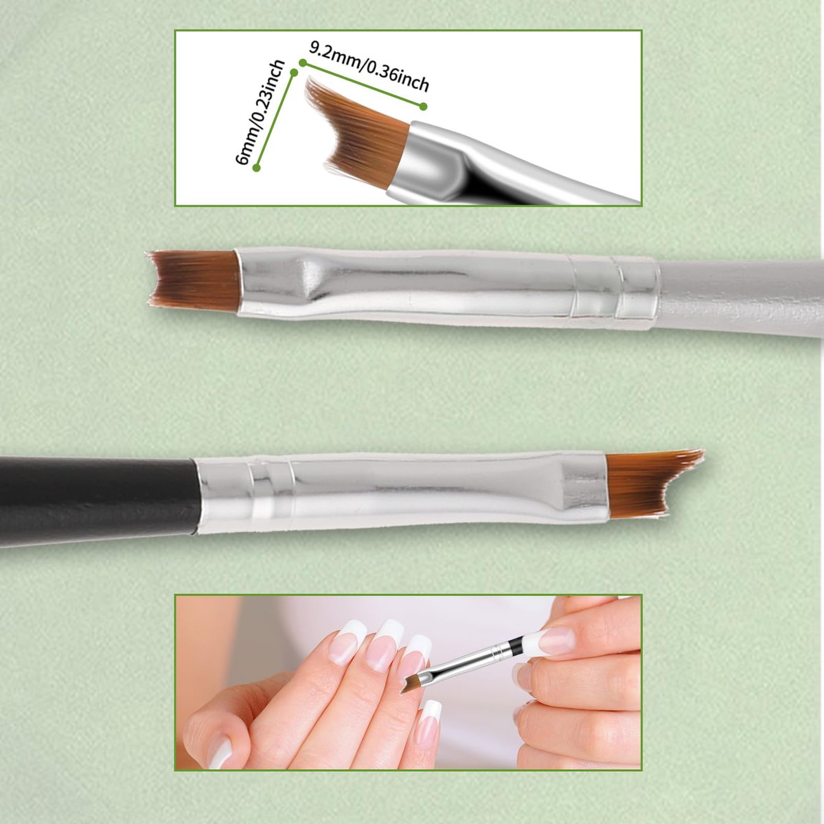 6 Pcs Oblique Head French Tip Nail Brushes Set - Moon Shape & Slanted Brushes for UV Gel, Acrylic, and Nail Art Painting - görsel 5