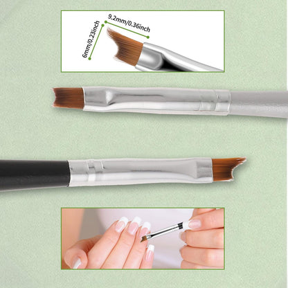6 Pcs Oblique Head French Tip Nail Brushes Set - Moon Shape & Slanted Brushes for UV Gel, Acrylic, and Nail Art Painting