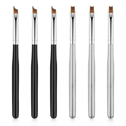 6 Pcs Oblique Head French Tip Nail Brushes Set - Moon Shape & Slanted Brushes for UV Gel, Acrylic, and Nail Art Painting
