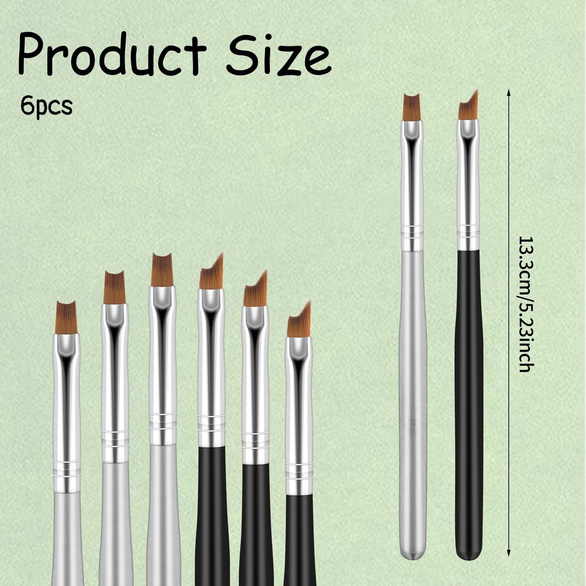 6 Pcs Oblique Head French Tip Nail Brushes Set - Moon Shape & Slanted Brushes for UV Gel, Acrylic, and Nail Art Painting - görsel 3