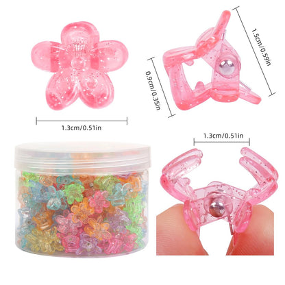 100Pcs Mini Flower Hair Clips for Women & Girls – Colorful Small Claw Clips with Strong Grip, Glitter Baby Hair Clip for Fine Hair, Toddler Hair Accessories