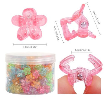100Pcs Mini Flower Hair Clips for Women & Girls – Colorful Small Claw Clips with Strong Grip, Glitter Baby Hair Clip for Fine Hair, Toddler Hair Accessories