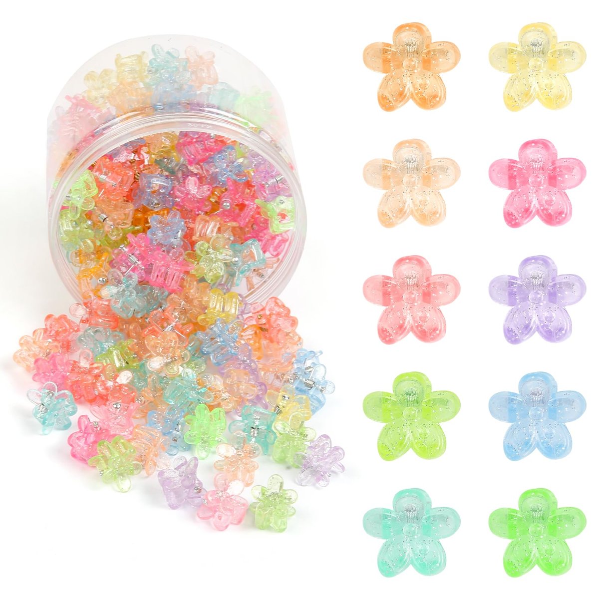 100Pcs Mini Flower Hair Clips for Women & Girls – Colorful Small Claw Clips with Strong Grip, Glitter Baby Hair Clip for Fine Hair, Toddler Hair Accessories - görsel 1