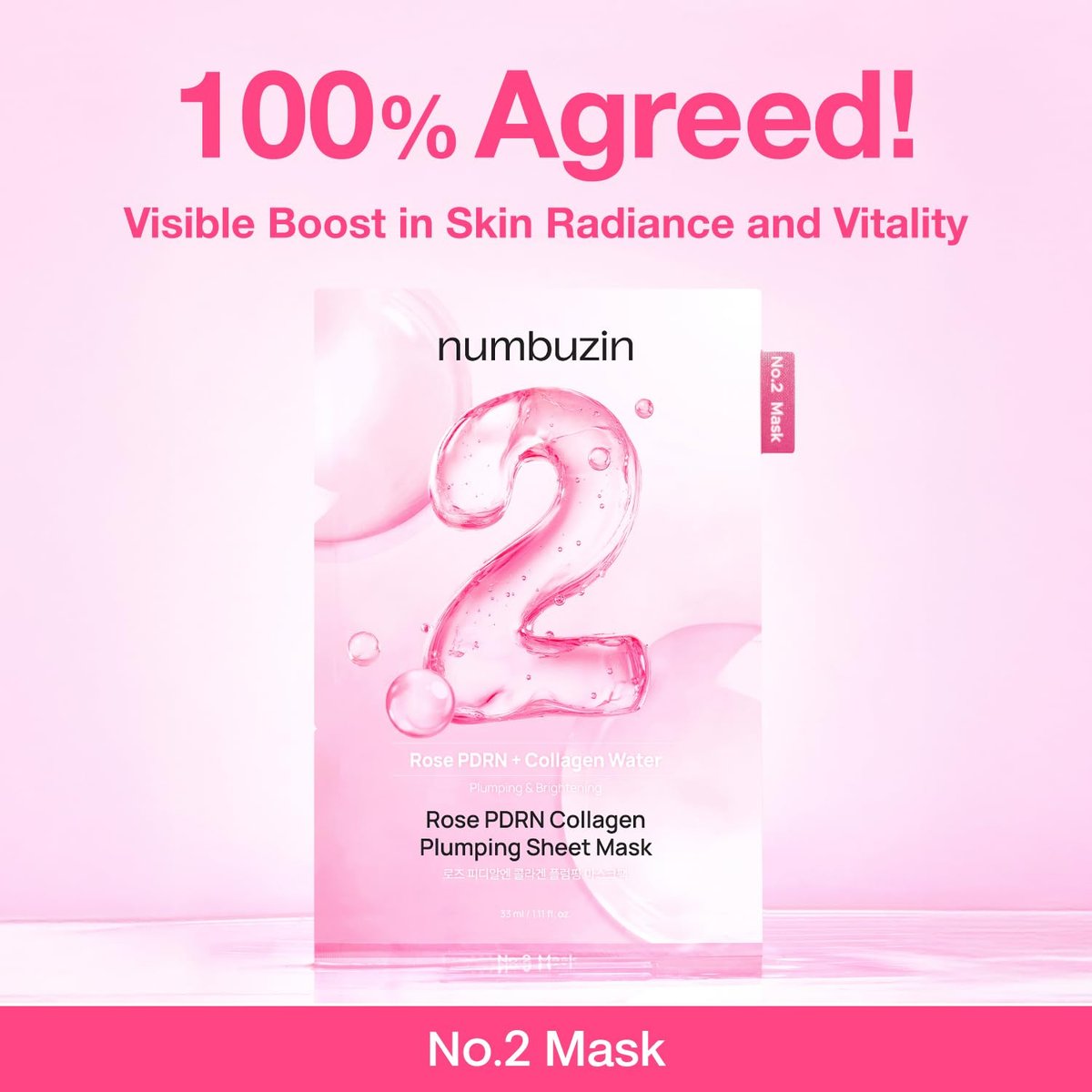 numbuzin No.2 Sheet Mask | Rose PDRN Collagen Plumping Sheet Mask | Brightening, Hydrating, Firming & Moisturizing Korean Face Mask with Collagen & Peptides | 4ea Avelisse
