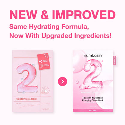 numbuzin No.2 Sheet Mask | Rose PDRN Collagen Plumping Sheet Mask | Brightening, Hydrating, Firming & Moisturizing Korean Face Mask with Collagen & Peptides | 4ea Avelisse