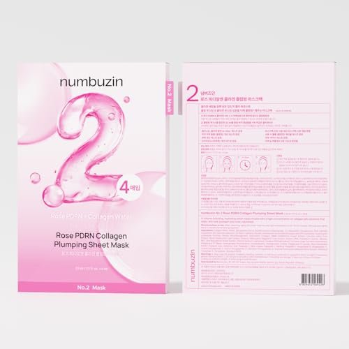 numbuzin No.2 Sheet Mask | Rose PDRN Collagen Plumping Sheet Mask | Brightening, Hydrating, Firming & Moisturizing Korean Face Mask with Collagen & Peptides | 4ea Avelisse