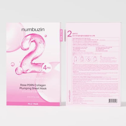 numbuzin No.2 Sheet Mask | Rose PDRN Collagen Plumping Sheet Mask | Brightening, Hydrating, Firming & Moisturizing Korean Face Mask with Collagen & Peptides | 4ea Avelisse