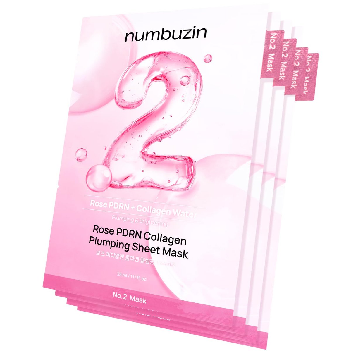 numbuzin No.2 Sheet Mask | Rose PDRN Collagen Plumping Sheet Mask | Brightening, Hydrating, Firming & Moisturizing Korean Face Mask with Collagen & Peptides | 4ea Avelisse