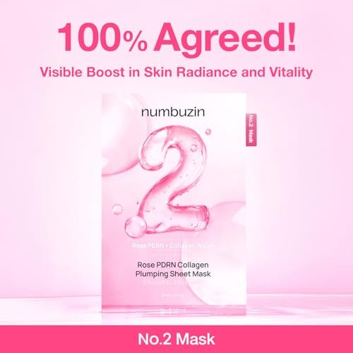 numbuzin No.2 Sheet Mask | Rose PDRN Collagen Plumping Sheet Mask | Brightening, Hydrating, Firming & Moisturizing Korean Face Mask with Collagen & Peptides | 4ea Avelisse