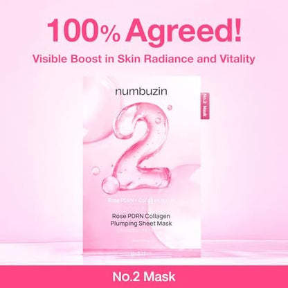 numbuzin No.2 Sheet Mask | Rose PDRN Collagen Plumping Sheet Mask | Brightening, Hydrating, Firming & Moisturizing Korean Face Mask with Collagen & Peptides | 4ea Avelisse