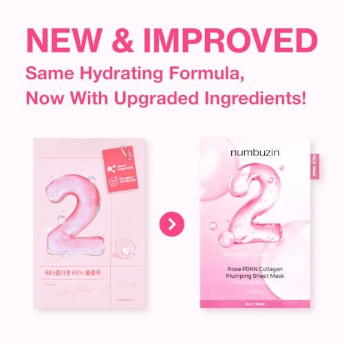 numbuzin No.2 Sheet Mask | Rose PDRN Collagen Plumping Sheet Mask | Brightening, Hydrating, Firming & Moisturizing Korean Face Mask with Collagen & Peptides | 4ea Avelisse