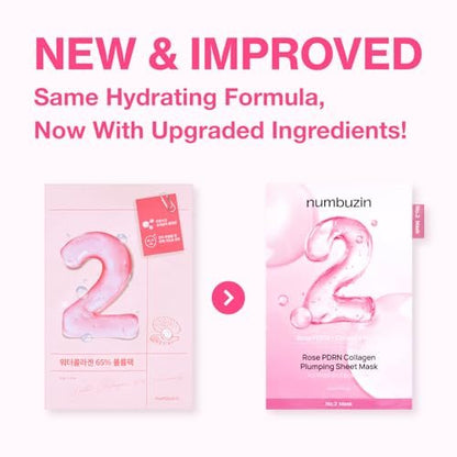 numbuzin No.2 Sheet Mask | Rose PDRN Collagen Plumping Sheet Mask | Brightening, Hydrating, Firming & Moisturizing Korean Face Mask with Collagen & Peptides | 4ea Avelisse