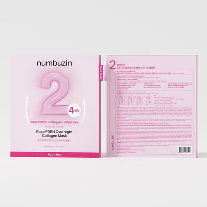 numbuzin No.2 Overnight Face Mask - Rose PDRN Overnight Collagen Mask for Korean Glass Skin - Hydrating, Firming, Pore Care - 4 Pack