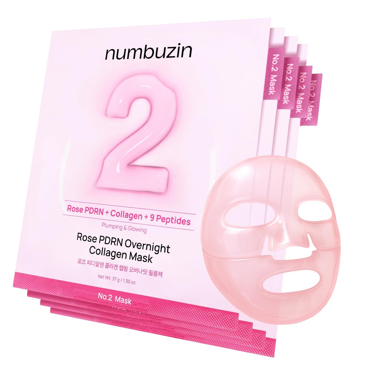 numbuzin No.2 Overnight Face Mask - Rose PDRN Overnight Collagen Mask for Korean Glass Skin - Hydrating, Firming, Pore Care - 4 Pack - görsel 1