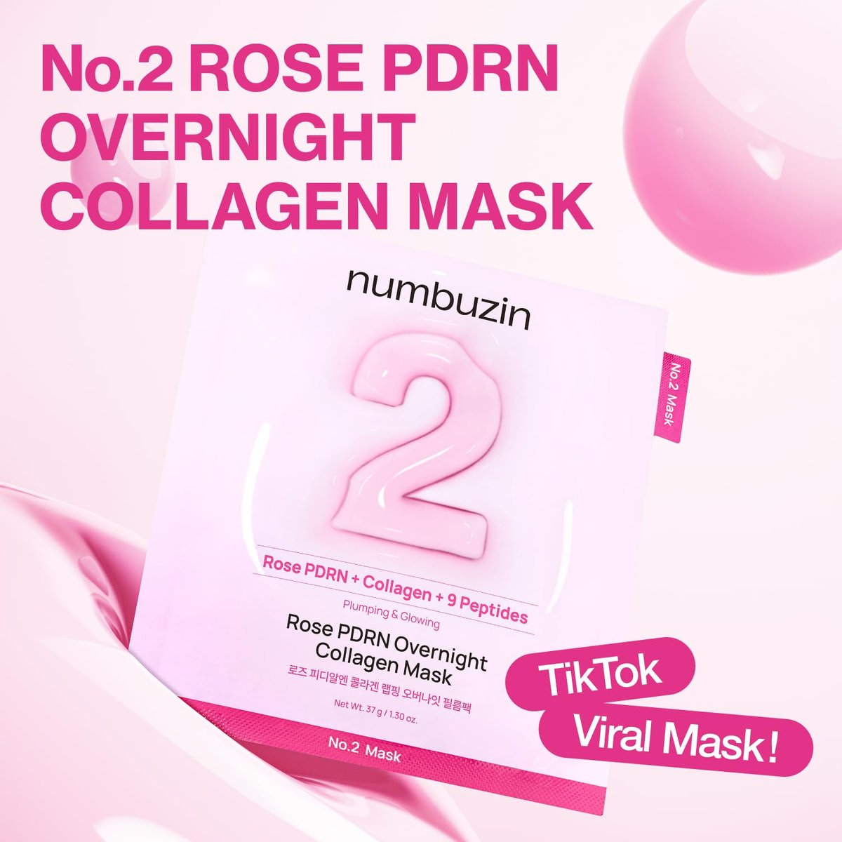 numbuzin No.2 Overnight Face Mask - Rose PDRN Overnight Collagen Mask for Korean Glass Skin - Hydrating, Firming, Pore Care - 4 Pack - görsel 3