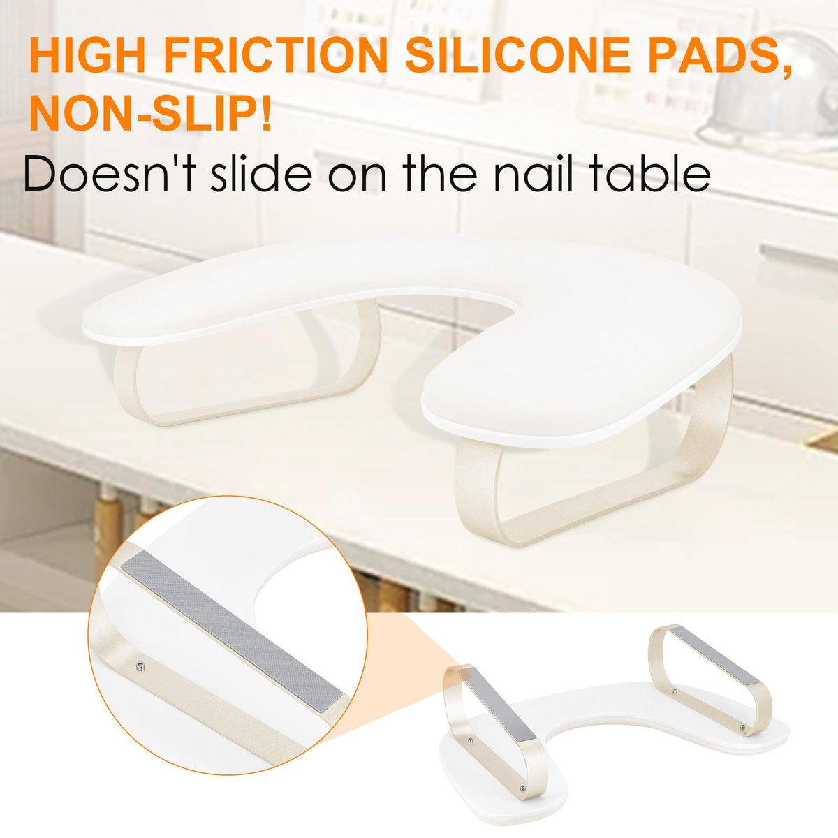 AONOLOVO Upgraded 10° Inclined U-Shaped Manicure Nail Arm Rest Stand with Aluminum Alloy Holder - Off White Avelisse