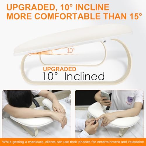 AONOLOVO Upgraded 10° Inclined U-Shaped Manicure Nail Arm Rest Stand with Aluminum Alloy Holder - Off White Avelisse