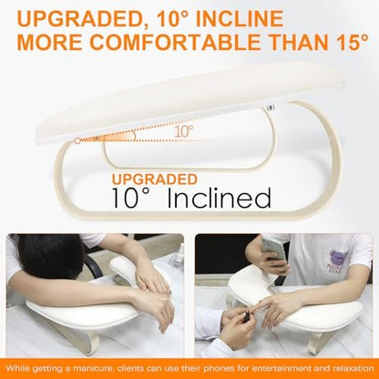 AONOLOVO Upgraded 10° Inclined U-Shaped Manicure Nail Arm Rest Stand with Aluminum Alloy Holder - Off White Avelisse