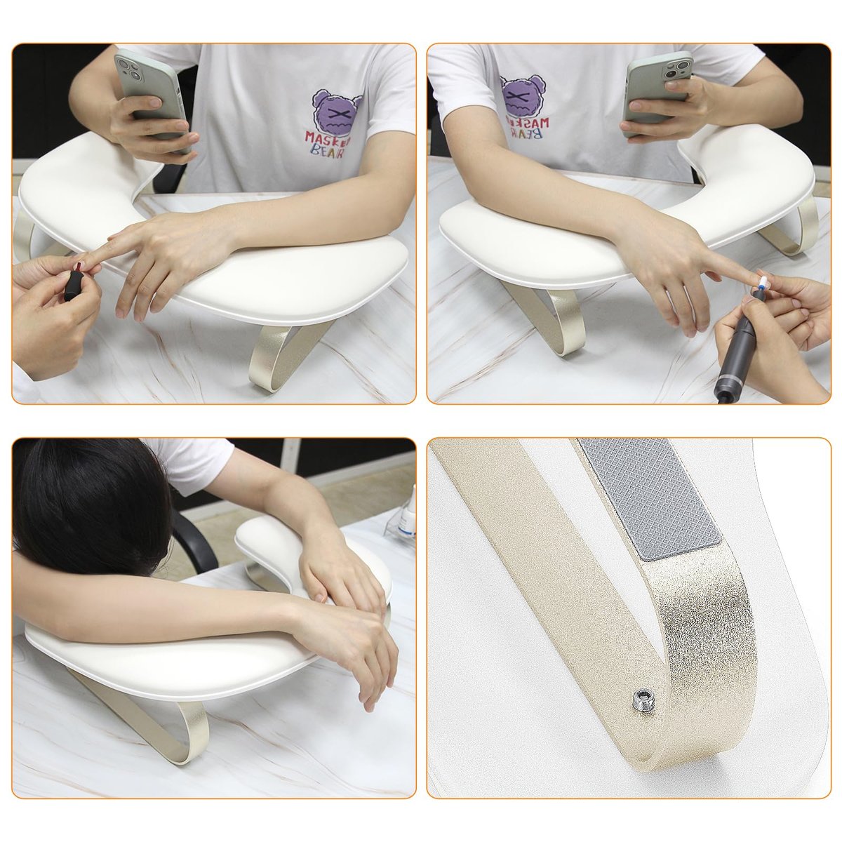 AONOLOVO Upgraded 10° Inclined U-Shaped Manicure Nail Arm Rest Stand with Aluminum Alloy Holder - Off White Avelisse