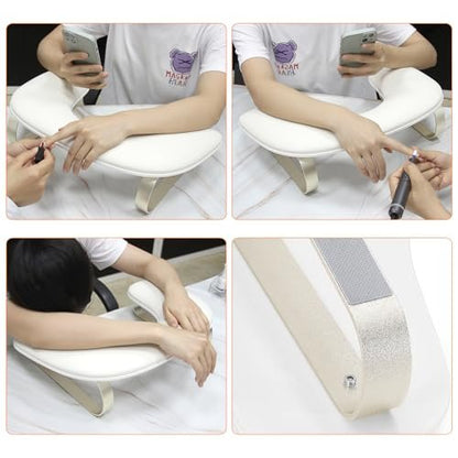 AONOLOVO Upgraded 10° Inclined U-Shaped Manicure Nail Arm Rest Stand with Aluminum Alloy Holder - Off White Avelisse