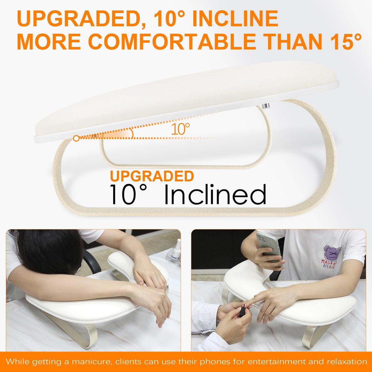 AONOLOVO Upgraded 10° Inclined U-Shaped Manicure Nail Arm Rest Stand with Aluminum Alloy Holder - Off White Avelisse