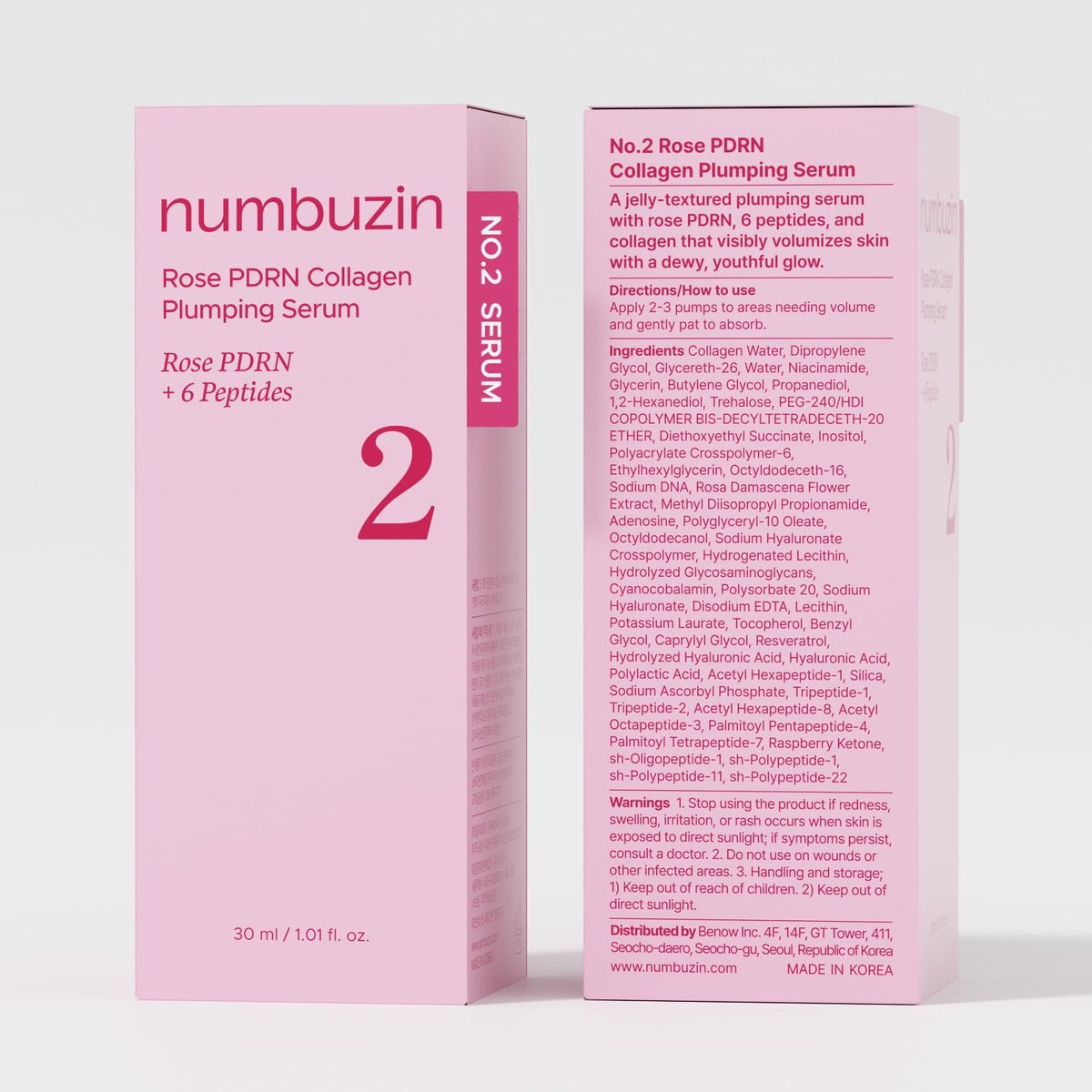 numbuzin No.2 Rose PDRN Collagen Plumping Serum - Hydrating & Firming Serum with Peptides for Plump, Glowing Skin - Korean Skincare, 1.01 fl oz (30ml) Avelisse