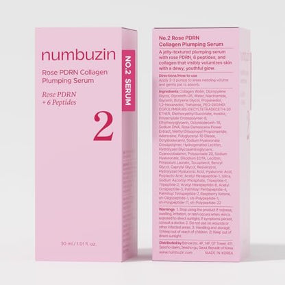 numbuzin No.2 Rose PDRN Collagen Plumping Serum - Hydrating & Firming Serum with Peptides for Plump, Glowing Skin - Korean Skincare, 1.01 fl oz (30ml) Avelisse