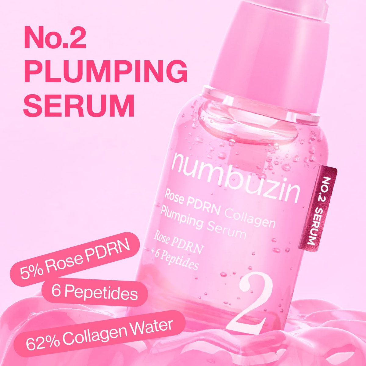 numbuzin No.2 Rose PDRN Collagen Plumping Serum - Hydrating & Firming Serum with Peptides for Plump, Glowing Skin - Korean Skincare, 1.01 fl oz (30ml) Avelisse