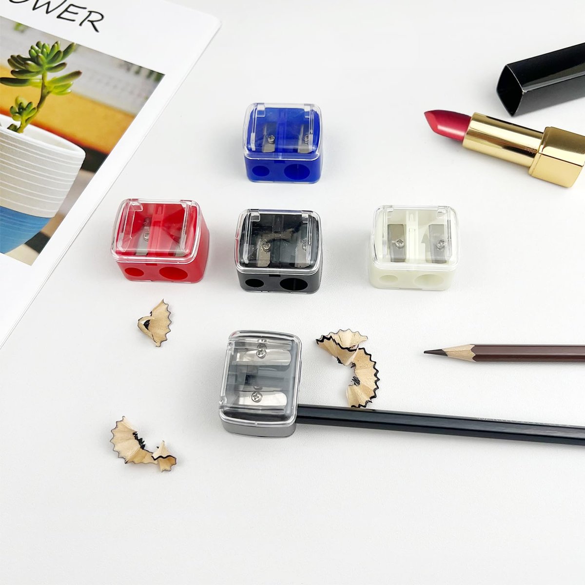 5 PCS Cosmetic Pencil Sharpeners – Dual Hole Lip, Eyeliner & Brow Pencil Sharpener, Compact Portable Multi-Color Set - görsel 13