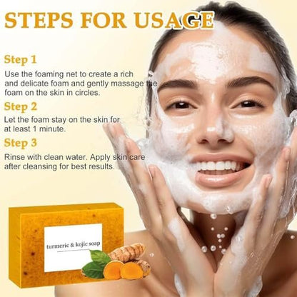 4-Piece Turmeric Wash and Care Set: Facial Cleanser, Soap Bar, and Face Scrub Pads for Deep Cleansing Avelisse