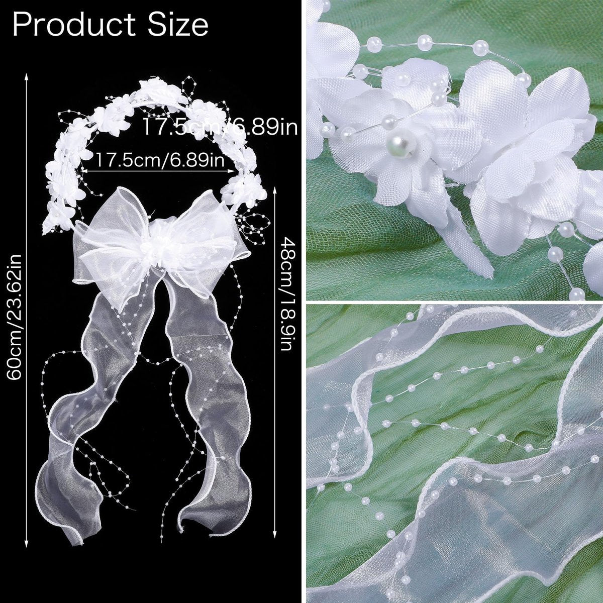 GEEHUA First Communion Headbands for Girls - White Flower Headband Veil with Pearls, Floral Bridal Crown & Bow Wedding Veils Hair Wreath Accessories Avelisse