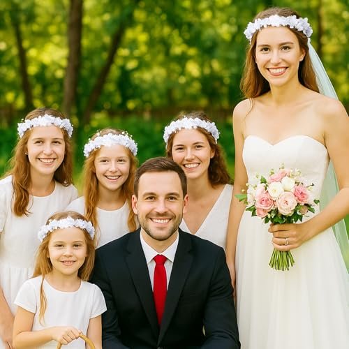 GEEHUA First Communion Headbands for Girls - White Flower Headband Veil with Pearls, Floral Bridal Crown & Bow Wedding Veils Hair Wreath Accessories Avelisse