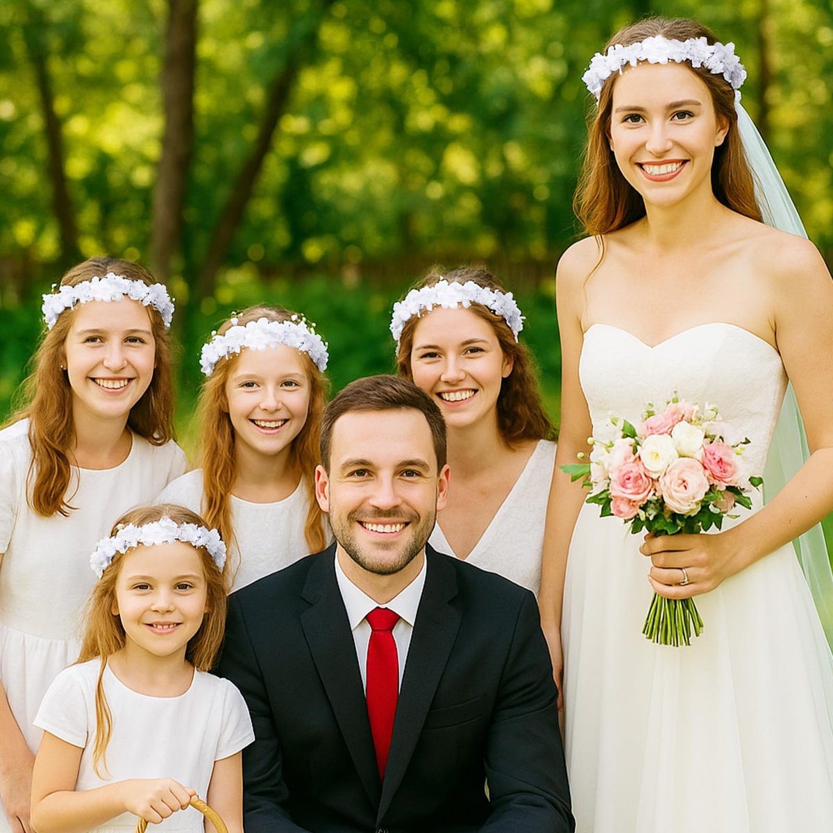GEEHUA First Communion Headbands for Girls - White Flower Headband Veil with Pearls, Floral Bridal Crown & Bow Wedding Veils Hair Wreath Accessories Avelisse