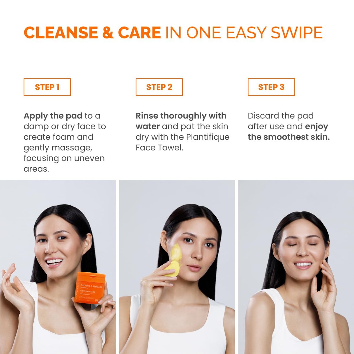 PLANTIFIQUE Kojic Acid and Turmeric Pads for Dark Spots – Lab Tested – 60 Face Cleansing Pads with Ceramides, Niacinamide & Vitamin C Avelisse