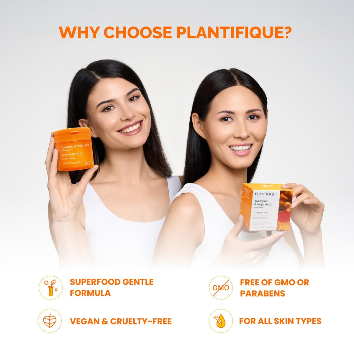 PLANTIFIQUE Kojic Acid and Turmeric Pads for Dark Spots – Lab Tested – 60 Face Cleansing Pads with Ceramides, Niacinamide & Vitamin C Avelisse