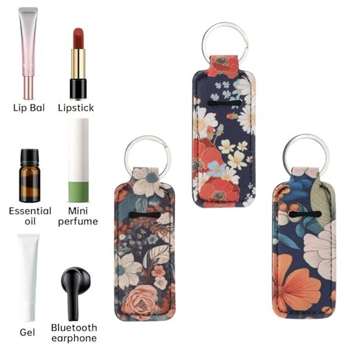 Caiqicome Chapstick Holder Keychain Portable Lip Balm Holder Key Chain with Clip - Lip Gloss Holders Keychain Lip Balm Sleeve Pouch Organizer for Women Girls - görsel 6