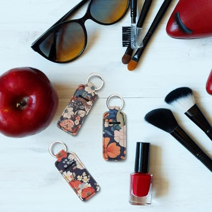 Caiqicome Chapstick Holder Keychain Portable Lip Balm Holder Key Chain with Clip - Lip Gloss Holders Keychain Lip Balm Sleeve Pouch Organizer for Women Girls