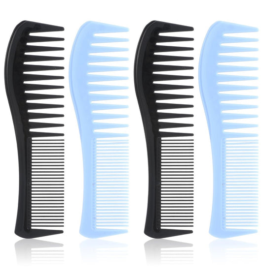 4-Pack Boys Comb Set, 2-in-1 Plastic Comb with Wide and Fine Double Teeth, Black & Blue Combs for Men, Women, All Hair Types, Beard and Mustache Avelisse